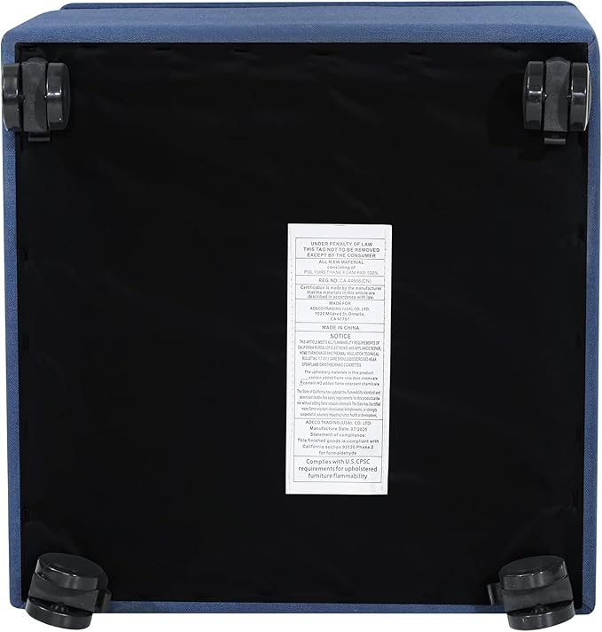 Adeco 17.5" Navy Blue Square Fabric Ottoman with Storage, Upholstered Cotton Linen Foot Rest, Flip Top Footstool, Small Cube Coffee Table Extra Seat for Living Room, Bedroom