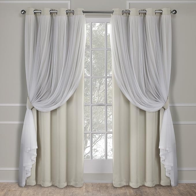 TOWN & COUNTRY LUXE Talia Double Layer Indoor Curtains, Sheer and Room Darkening Blackout, Grommet Top, Energy Efficient, 2-Pack Set, 52"x96", Sand
