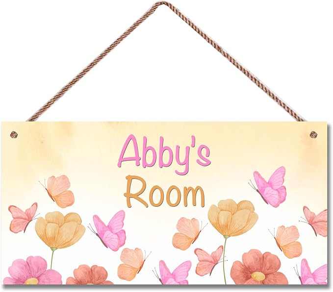 Personalized Sign Flowers Decor For Girls Room, Butterfly Themed Kids Bedroom Decor, Fantasy Room Décor for Little Man Cave, Pink Decorations For Girls Room Nursery Baby Playroom