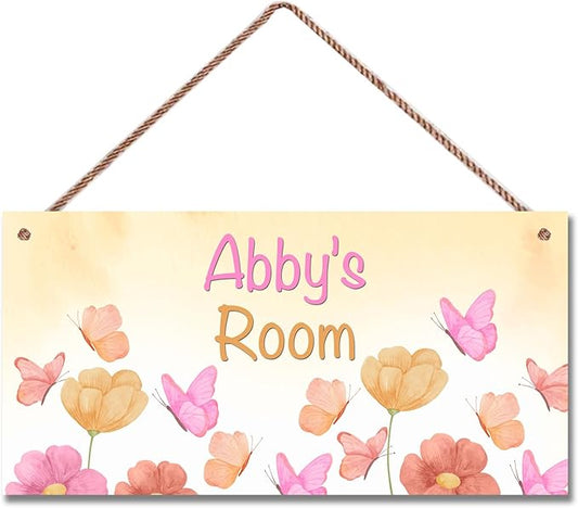 Personalized Sign Flowers Decor For Girls Room, Butterfly Themed Kids Bedroom Decor, Fantasy Room Décor for Little Man Cave, Pink Decorations For Girls Room Nursery Baby Playroom