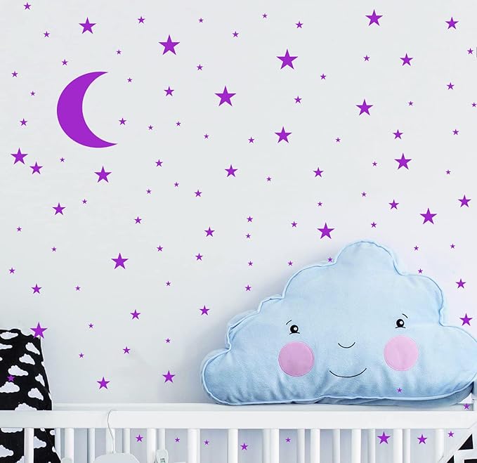 Moon and Stars Wall Decal Vinyl Sticker for Kids Boy Girls Baby Room Decoration Good Night Nursery Wall Decor Home House Bedroom Design YMX16 (Fuchsia)