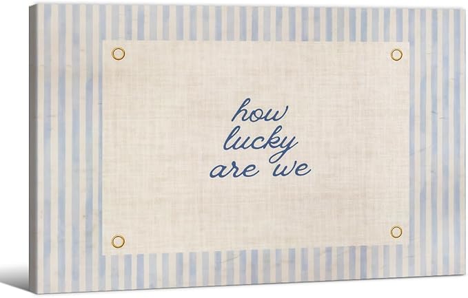 How Lucky Are We Quote Wall Art Navy Blue Positive Affirmations Poster 24x36 inch Framed Trendy Minimalist Aesthetic Canvas Prints for Dorm Bedroom Wall Decor