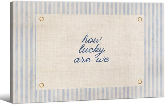 How Lucky Are We Quote Wall Art Navy Blue Positive Affirmations Poster 24x36 inch Framed Trendy Minimalist Aesthetic Canvas Prints for Dorm Bedroom Wall Decor