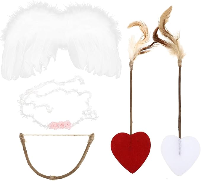 Angel Cupid Costume Set - Baby Cupid Cosplay Photo Prop Infant Headband Angel Wing Arrow Bow Prop - Newborn Photoshoot Costume Set