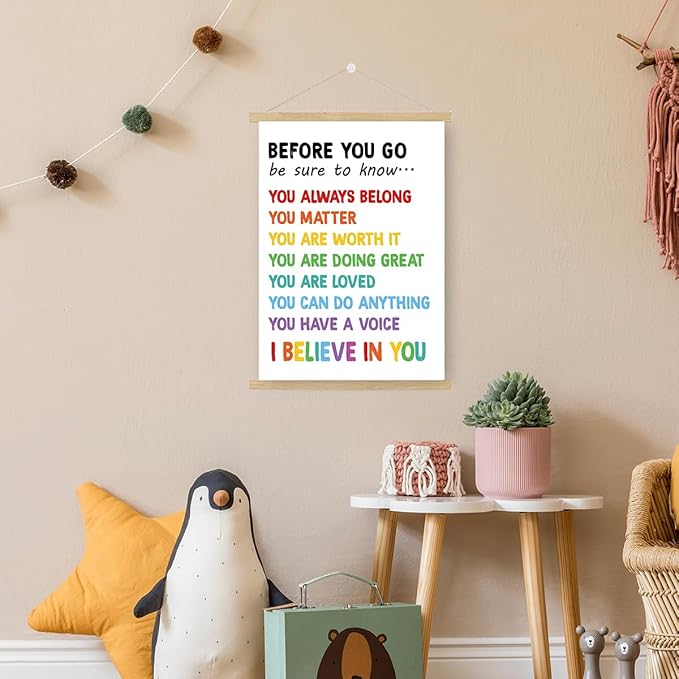 Qswo Positive Affirmations Wall Decor,Before You Go Wall Art Poster Hanger Frame,Inspirational Hanging Canvas Wall Decor for Kids Room Nursery Classroom