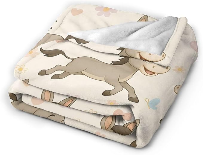 Cute Donkey Throw Blanket Funny Animal Donkey Blanket Soft Cozy Fleece Fuzzy Plush Warm Stuff Bedding Nursery Toddler Baby Blankets Gifts for Boys Girls Kids Adult Men Women 60"X80"