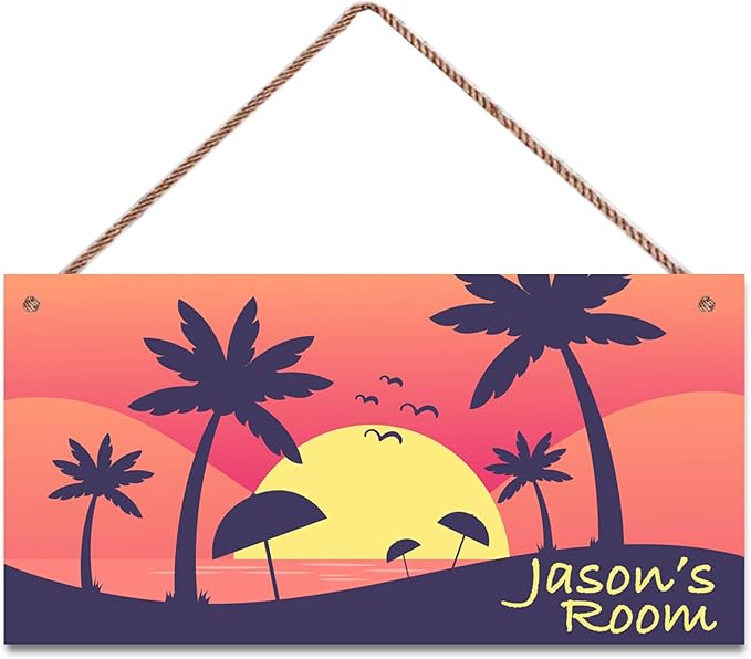 Personalized Signs Sunset Sign Ocean Island Wall Art Decoration Exquisite Decorative Signs Custom Name for Kids Room Wall Art Decor Coconut Tree Nursery Decor For Boys Bedroom