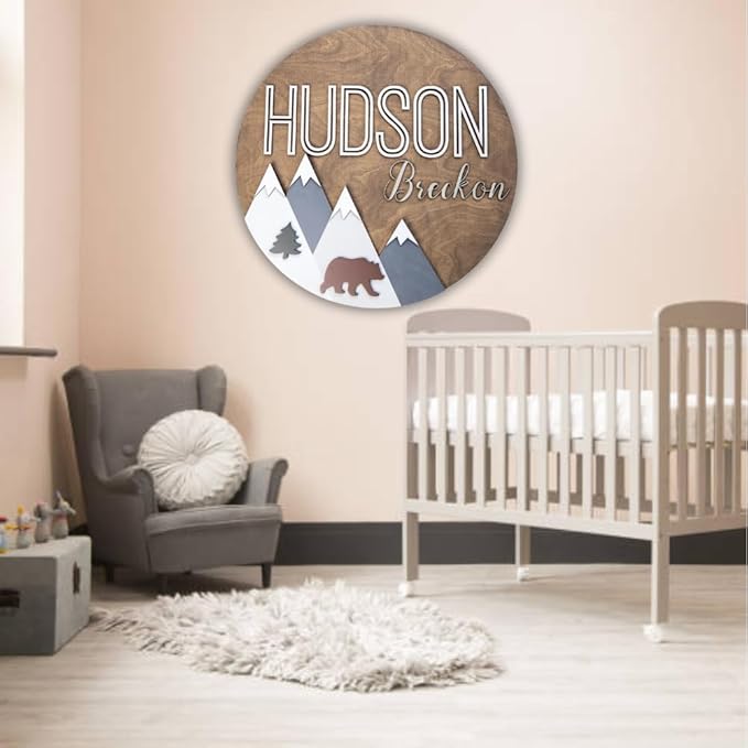 Personalized Wooden Name Sign - Custom Baby Name Signs for Nursery & Kids Room Decor - Baby Announcement Sign - Name Wall Art - Wooden Letters for Wall - Custom Round Nursery Name Sign (Design 6)