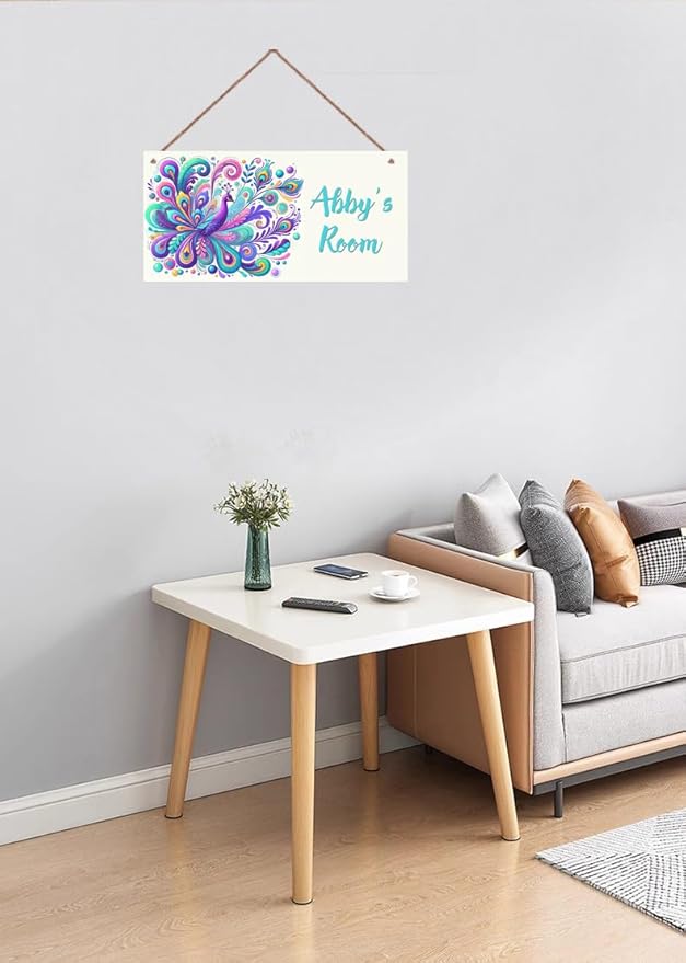 Personalized Sign Peacock Art Decor For Girls Bedroom Personalized Door Sign Wood Plaque Sign Wall Decor For Kids Room