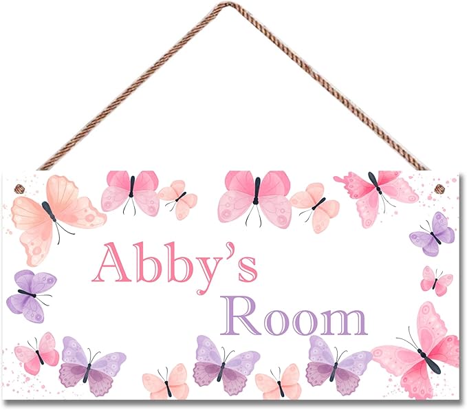 Personalized Pink Purple Butterfly Room Door Sign Girls Bedroom Baby Nursery Wall Decor Custom Name Art Wooden Plaque For Kids Room