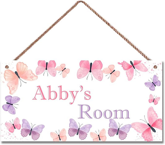 Personalized Pink Purple Butterfly Room Door Sign Girls Bedroom Baby Nursery Wall Decor Custom Name Art Wooden Plaque For Kids Room