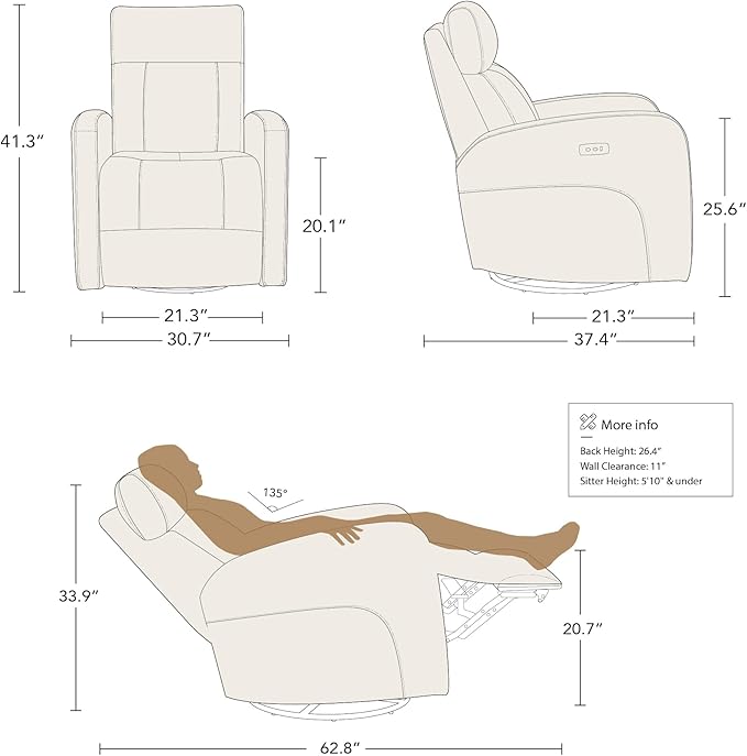 CHITA Genuine Leather Power Swivel Glider Recliner Chair for Adults, FSC Certified Electric Nursery Rocker Recliner Chair for Living Room, Light Brown