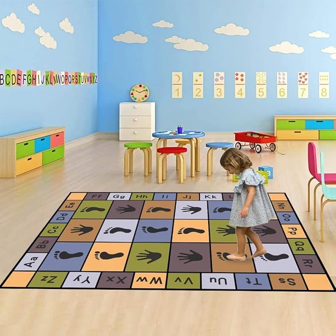 Hopscotch Play Rugs Kids, ABC Alphabet Education Carpet, Playroom Bedroom Living Room Decor Learning mat (Blue,31x47 in)