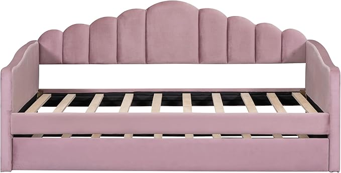 Bellemave Twin Size daybed with Trundle for Adults, Kids, Girls, Teens, daybeds with Trundle for Living Room, Velvet,Pink(Mattress not Included)