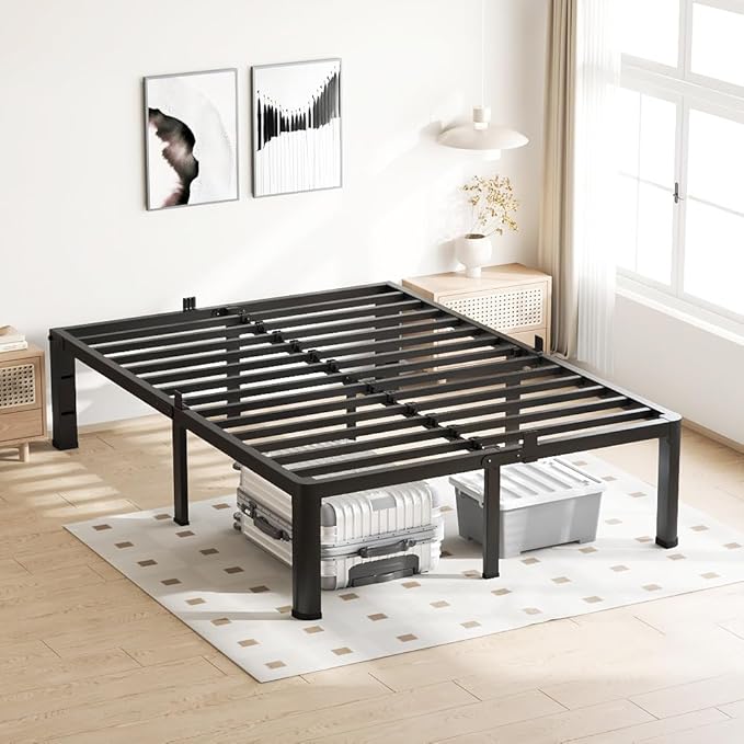 14 Inch Full Size Bed Frame, 3500Lbs Heavy Duty Metal Platform with Round Corner Legs Mattress Slide Stopper, Steel Slat Support No Box Spring Needed, Noise Free, Non-Slip, Easy Assembly