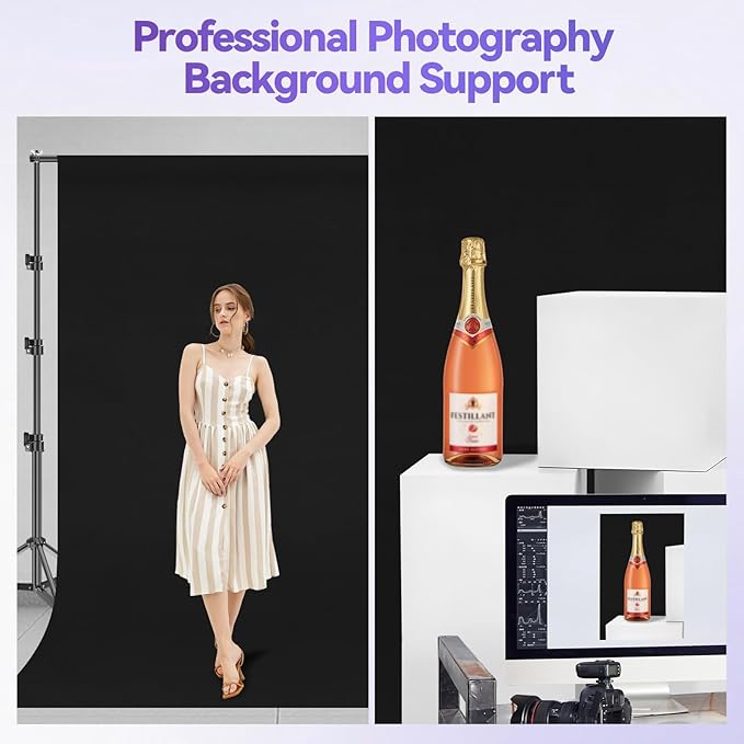 EMART 8.5X 10 ft Adjustable Photography Backdrop Stand Kit with 12x 10ft Black Curtain and Portable Large Format Screen with Polyester Material for Party, Live Game, Interviews, YouTube, TIK Tok