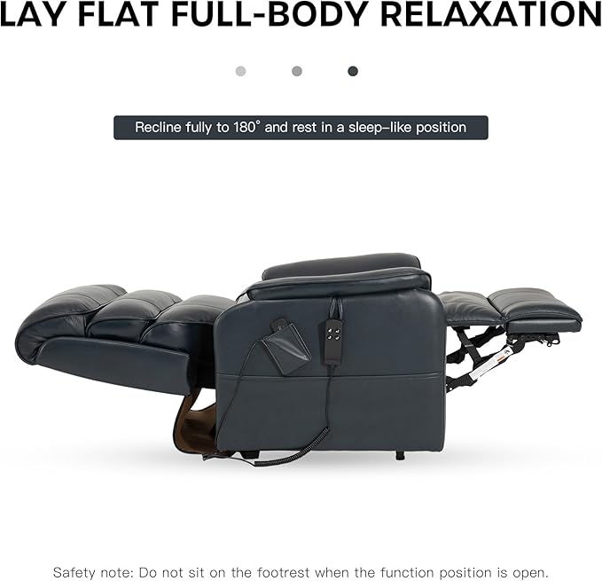 DYNOX 350 LBS Power Lift Recliner Chair for Elderly, Medium Size Dual Motor Lay Flat Infinite Positions Recliner with Heat & Massage (9188, Genuine Leather, Dark Blue)