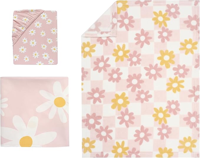 Lambs & Ivy Daisy Dreams 3-Piece Crib Bedding Set - Pink, White, Modern, Garden