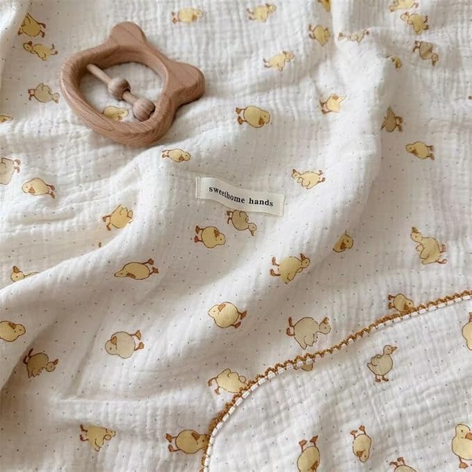 BuLuTu Cute Duck Pattern Baby Blanket Muslin Toddler Quilt Blankets Boys Girls Breathable Cotton Baby Bedding Thin Nursery Blanket for Summer, Shower Gift, 47"x51"