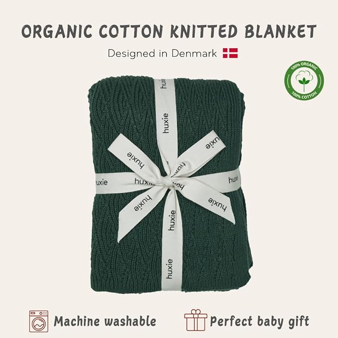 Knitted Organic Cotton Baby Blanket- Swaddle Blanket, 30" x 40" Soft Receiving Blanket for Newborn (Forrest Green)