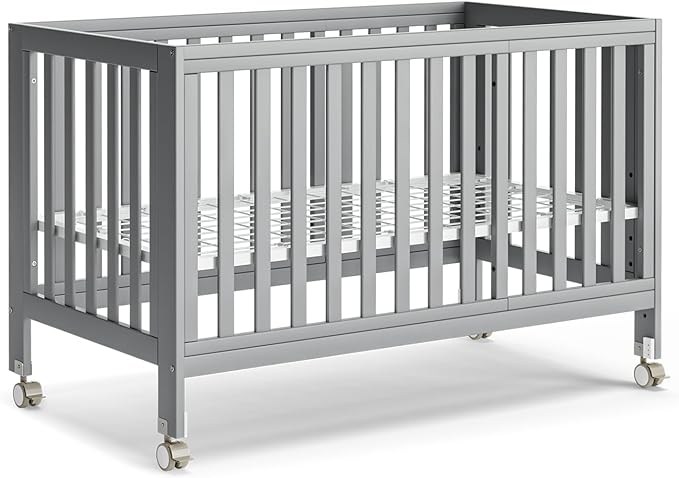 MAMAZING EvoNest Baby Crib, 11 in 1 Convertible Mini Crib with Wheels, 100% New Zealand Wood Growing Bed, 4 Adjustable Mattress Height,Grey