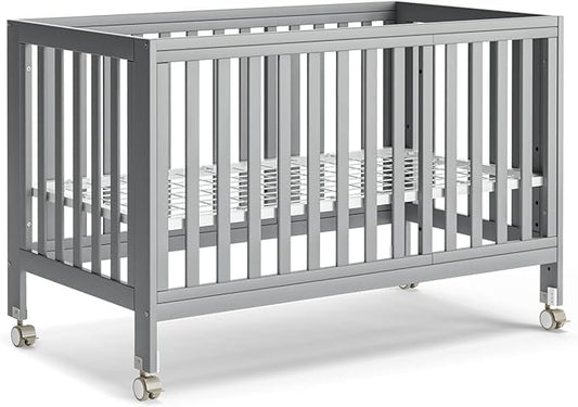 MAMAZING EvoNest Baby Crib, 11 in 1 Convertible Mini Crib with Wheels, 100% New Zealand Wood Growing Bed, 4 Adjustable Mattress Height,Grey