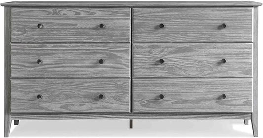 Grain Wood Furniture Greenport 6-Drawer Bedroom Dresser, Solid Wood with a Brushed Grey Finish