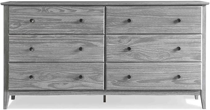 Grain Wood Furniture Greenport 6-Drawer Bedroom Dresser, Solid Wood with a Brushed Driftwood Finish