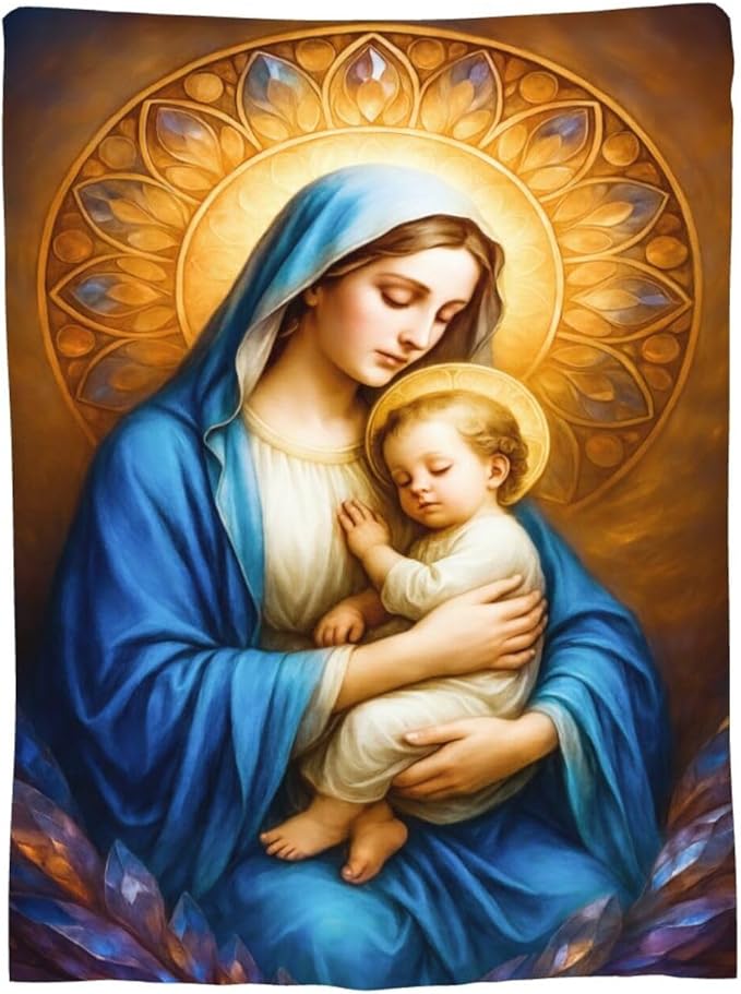 Virgin Mary Blanket Mother of God Throw Blanket Catholic Religious Soft Cozy Fleece Fuzzy Christian Stuffed Plush God Faith Flannel Gifts for Girls Women Boys Kids Adults 50"X60"