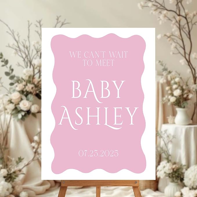 Personalized Color Baby Shower Welcome Sign for Boys or Girls - Modern Wavy Edge Announcement Sign - Minimalist Baby Shower Entrance Decor