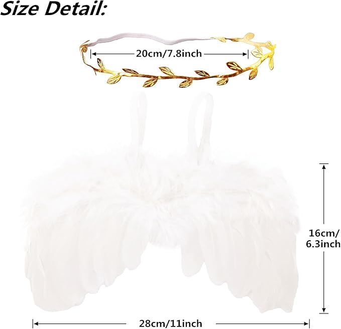 Nishine 2 PACK White Newborn Fuzzy Feather Angel Wings + Headband Set for Baby Cosplay Girls Costume Photography