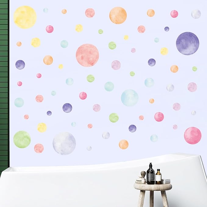AOWDIAO 68 Large Watercolor Polka Dot Wall Decals, Peel and Stick Vinyl Stickers for Girls Bedroom, Nursery, Playroom, Classroom Pastel Decor