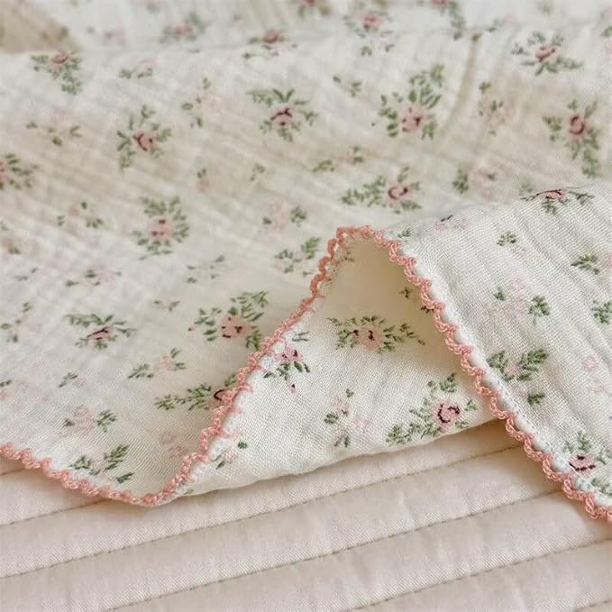 BuLuTu Cotton Muslin Toddler Blanket Pomegranate Flower Pattern Baby Quilt All Seasons, Soft Breathable Lightweight Summer Crib Baby Blanket for Girls Boys Muslin Quilts,47"x51"
