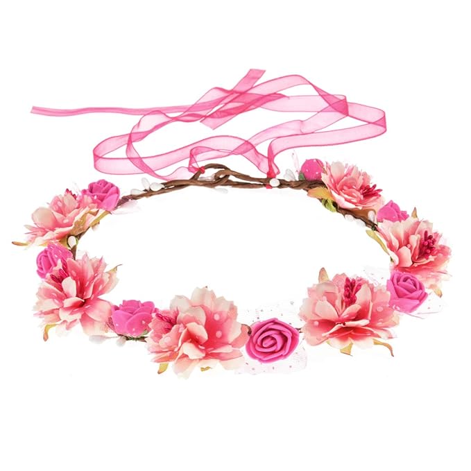 DDazzling Girls Breath Crown Flower Girl crown Floral Headband Wedding Hair Wreath Photo Props (Rose)
