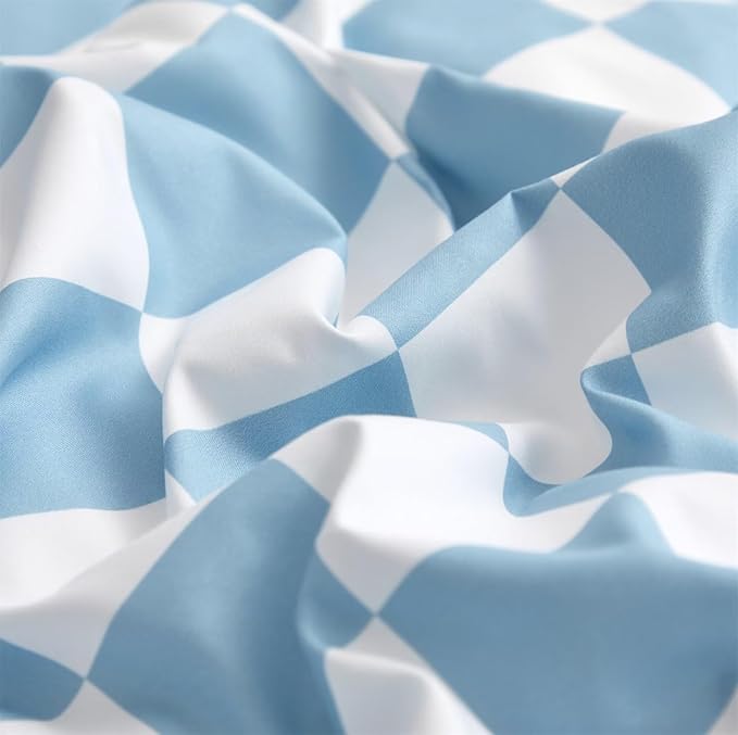 Houseri Light Blue White Plaid Twin Size Duvet Cover Boys Girls Kids Baby Blue Buffalo Checkered Bedding Set Twin Aqua Blue Grid Checkerboard Bedding Duvet Cover Preppy Bedding Duvet Cover Sets Twin