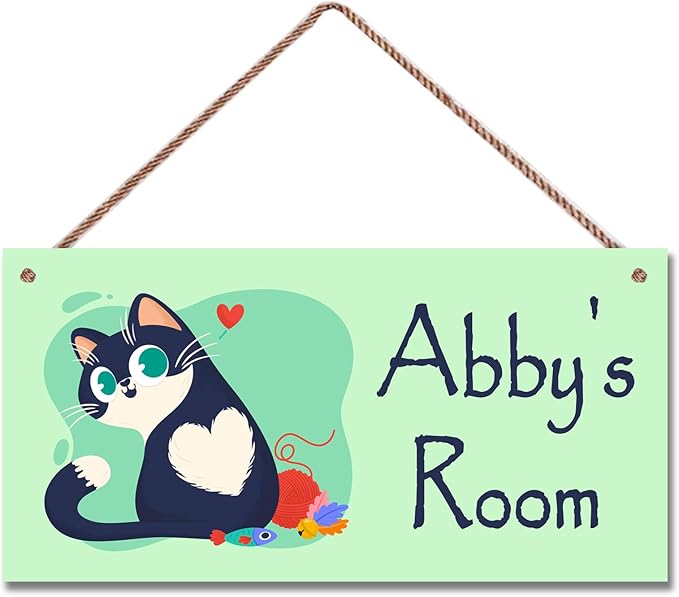 Personalized Cat Sign For Kids Room Custom Name Cute Kitten Door Wall Art Decor For Pet House Floral Nursery Art Decor Plate For Boys Room Girls Bedroom Little Man Cave