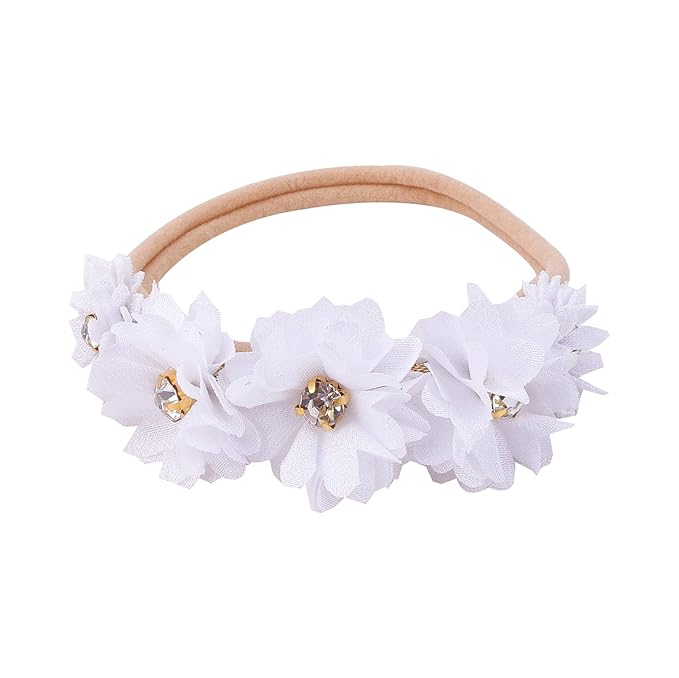 Baby Girl Floral Headband Nylon Flower Crown Elastic Hairband 3pcs Hair Accessories Gift for Girls，stretchy size 3pcs/set