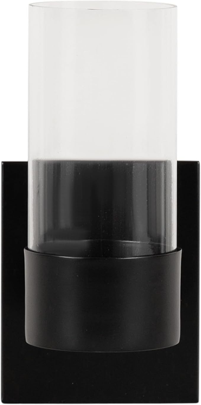 Kate and Laurel Zabler Modern Metal Wall Sconce, 5 x 6 x 10, Black, Round Candle Holder with Removable Glass Cylinder for Flameless Candle Display in Bedroom or Bathroom