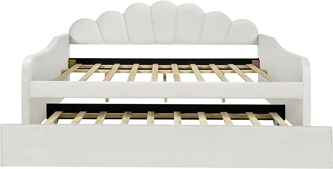 Bellemave Full Size daybed with Trundle, Sofa Bed, daybed with Trundle for Adults, Kids, Girls, Teens, Trundle Bed for Living Room, Velvet, Beige(Mattress not Included)
