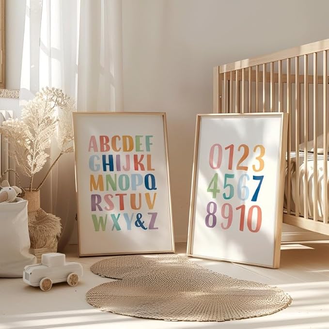 OZCONO Rainbow Alphabet and Numbers Poster for Kids, Educational Wall Art,Classroom Decor, Montessori Teaching, Toddler Learning (Unframed) (27x40)