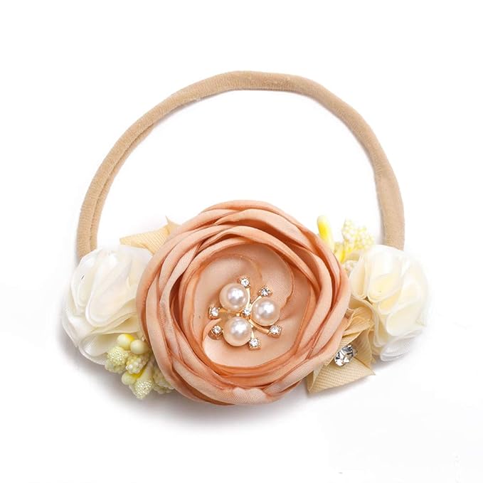 Baby Girl Floral Headband Nylon Flower Crown Elastic Hairband 3pcs Hair Accessories Gift for Girls，stretchy size 3pcs/set