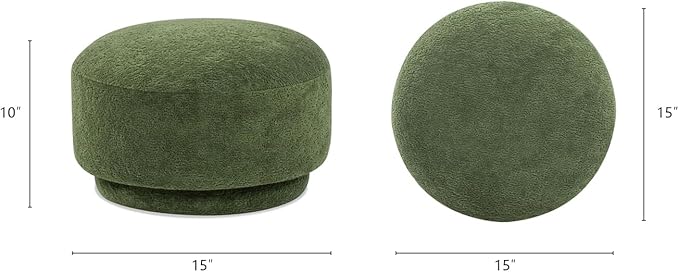 Jennifer Taylor Home Fuji 15" Mushroom Footstool Ottoman in Moss Green Fleeced Teddy