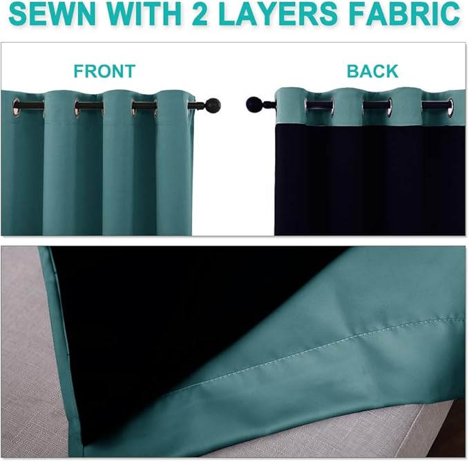 NICETOWN Complete 100% Blackout Curtain Set, Thermal Insulated & Energy Efficiency Window Draperies for Guest Room, Full Shading Panels for Shift Worker and Light Sleepers, Sea Teal, 55W x 86L, 2 PCs