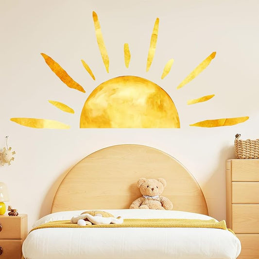 Sun Wall Decals Removable Peel and Stick Window Clings 2-Sheet Set Large Boho Sun Wall Stickers for Kids Room, Nursery Classroom,Playroom Decor