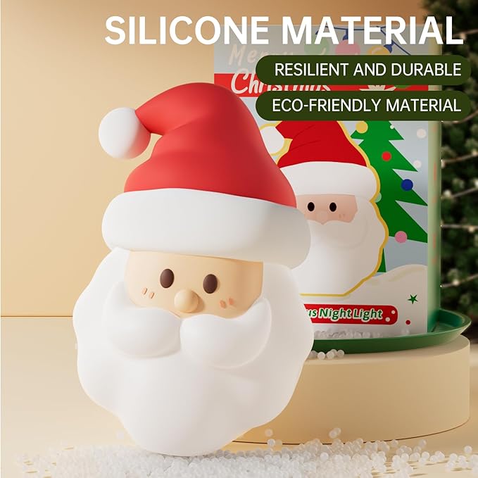 Christmas Santa Claus Night Light, Cute Christmas Gifts, Silicone Squishy LED Lamp Decorations, Rechargeable Touch Nightlight, Baby Night Light for Nursery Breastfeeding Bedroom Living Room Decor