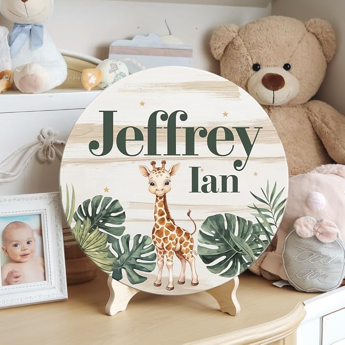 Personalized Baby Name Signs for Nursery, Giraffe Sign for Baby Door Decor, Newborn Gifts for Boy, Boys Nursery Wall Bedroom Decorations, Mother's Day Gifts for New Mom Dad Gift