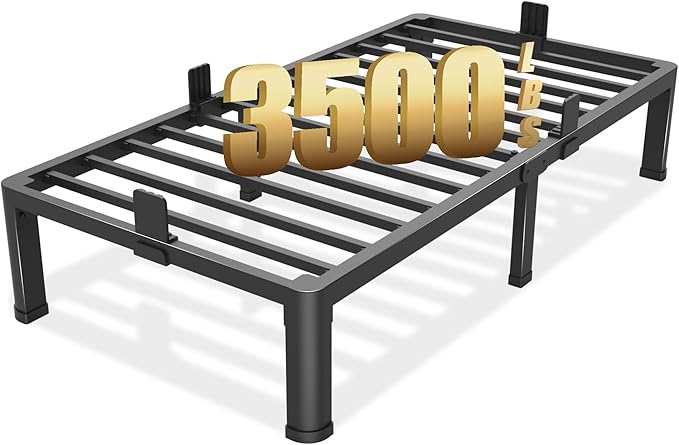 12 inch Twin Bed Frame with Round Corner Legs Mattress Slide Stopper,3500 lbs Heavy Duty Metal Platform,No Box Spring Needed,Steel Slat Support,Easy Assembly,Noise Free
