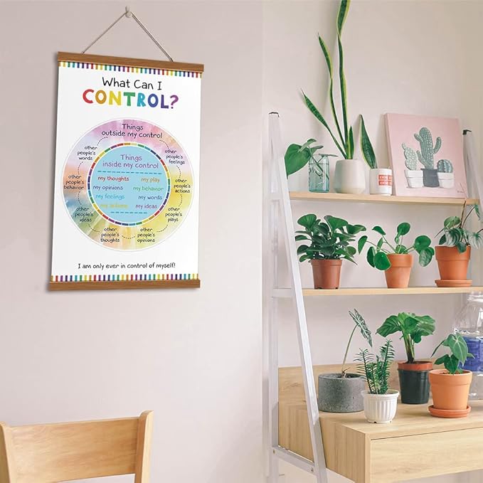 KAIRNE Colorful Inspirational Quote Poster with Wood Magnetic Hanger Frame, What I can Control Motivational Canvas Wall Art, 13.8X22 Inch for Classroom, Office