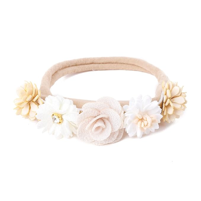 Baby Girl Floral Headband Nylon Flower Crown Elastic Hairband 3pcs Hair Accessories Gift for Girls (32#)