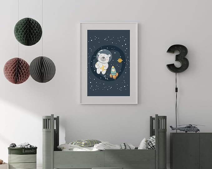 VUVUKU Space Nursery Wall Art Themed Decor Baby Kids Room Prints